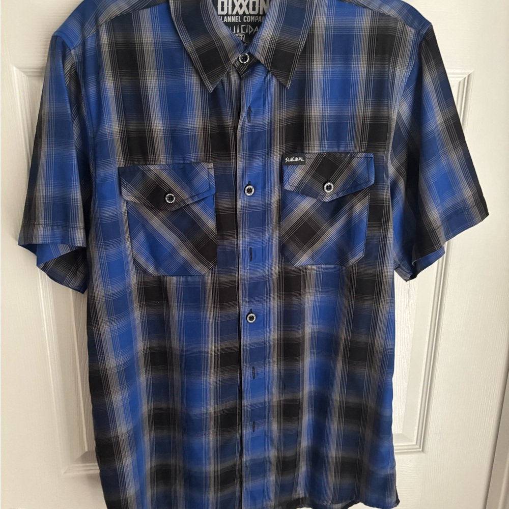 DIXXON Men's Black and Blue Checkered Shirt